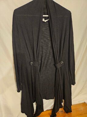 Black Long Open Cardigan with Button Details
